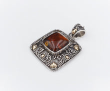 18k Sterling Silver Amber Pendant Yellow Gold SUARTI 2" Bali BA PS2016