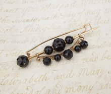 14k Yellow Gold Black Bead Mourning Brooch Bar Pin 1.2" Antique OG474