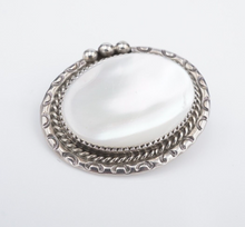 Navajo Pendant Brooch Sterling Silver Mother of Pearl MOP 1.5" Signed AMB PS2145