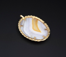 Vintage 14k Yellow Gold Blue Veiled Agate Slab Statement Pendant 2" PG1621