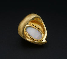 Opal Diamond Ring Abstract Modernist 18k Yellow Gold Size 6 RG3684