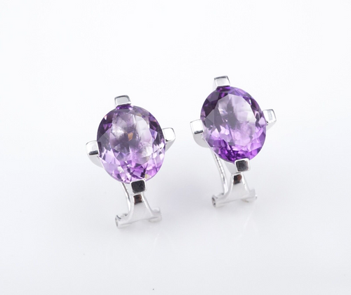 Amethyst Earrings 14k White Gold Post Omega Backs Chunky Oval Free Ship EG2311