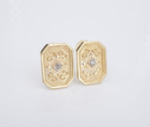 14k Diamond Earrings Huggie Etruscan Yellow Gold 3/4" Signed RZ EG1949