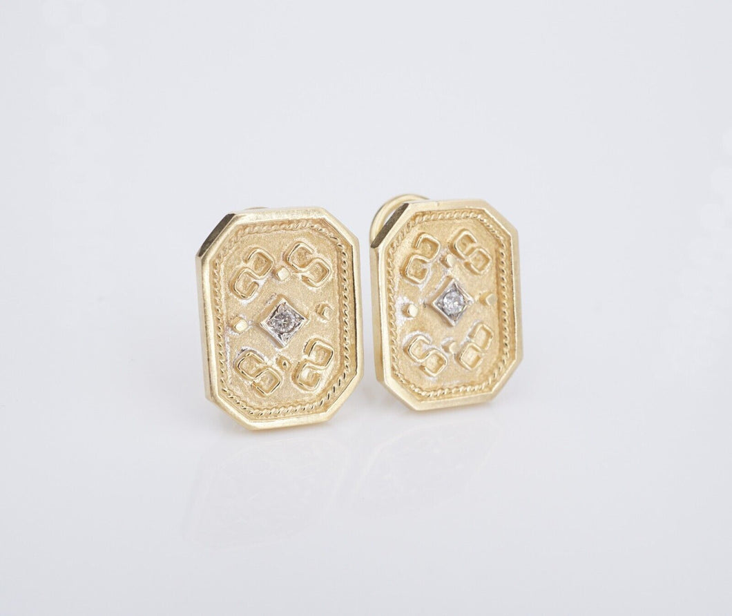 14k Diamond Earrings Huggie Etruscan Yellow Gold 3/4