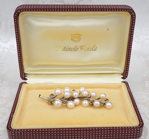 Vintage Mikimoto Sterling Silver Pearl Foliate Brooch Spray Pin 2.4