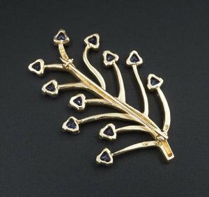 Tanzanite Tree of Life Pin Brooch 14k Yellow Gold 2" Signed HOT OG337