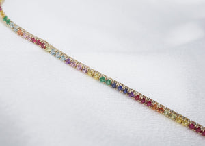 The Last Line Rainbow Gemstone Tennis Bracelet 3ct 14k Yellow Gold 6.25" BG883