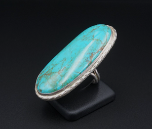 Navajo Sterling Silver Turquoise Statement Ring Size 9.5 Signed JC 2.5" RS3525