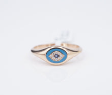 18k Enamel Sapphire Diamond Signet Ring Evil Eye Rose Gold Size 6.5 NWOT RG4331