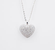 14k White Gold Natural Pave Diamond Heart Pendant Necklace 18" NG1416