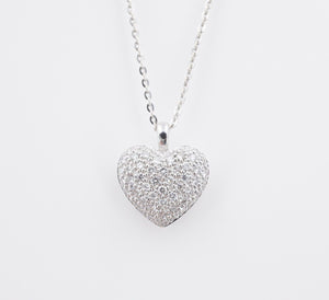 14k White Gold Natural Pave Diamond Heart Pendant Necklace 18" NG1416