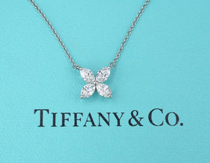 Tiffany Co Diamond Large Victoria Platinum Pendant Necklace 16" with Box NG1580