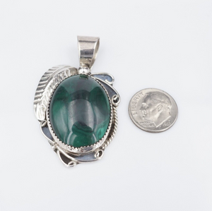 Navajo Sterling Silver Malachite Pendant Cabochon 2" Calvin Tom Large 20g PS2176