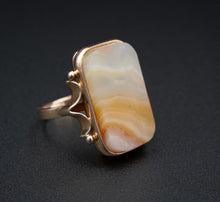 Unique Vintage Russian 14k Gold Veiled Agate Slab Statement Ring Sz 7.25 RG3582