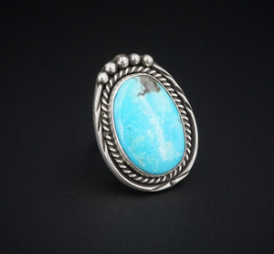 Vintage Navajo Sterling Silver Slab Blue Gem Turquoise Ring Size 6.5 RS3325