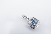 14k White Gold Blue Topaz Pendant White Sapphire Halo Charm 7/8" PG1918