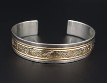 Vintage Sterling Silver 12k GF Cuff Bracelet Pueblo Scene 7" Signed BS2871