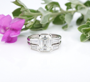 Platinum 2.5ct Emerald Cut GIA Diamond Engagement Ring Bridal Set Sz 5.25 CO1107