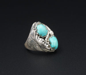 Navajo Artisan Signed Padilla Sterling Silver Turquoise Ring Size 10.5 RS3348