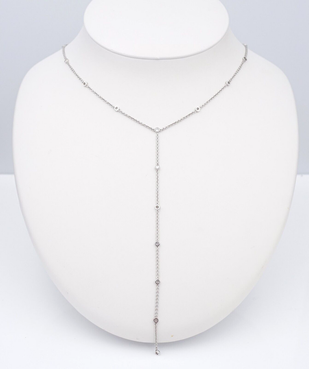 14k White Gold Diamond by the Yard Necklace Y Drop Lariat Pendant 16