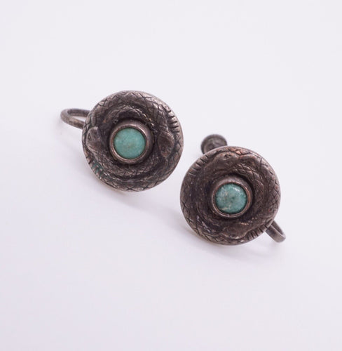 Native Sterling Silver Snake Earrings Turquoise Screw Back 0.5