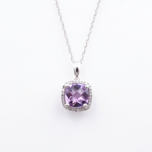 14k Amethyst Diamond Halo Necklace White Gold Pendan Cushion 18" NG1553