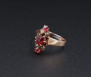 Antique 10k Gold Victorian Seed Pearl Garnet Cocktail Ring Size 6.5 RG3959