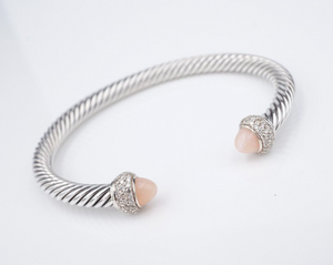 David Yurman Cable Classic Bracelet Sterling Silver Diamond Pink Opal 5mm BS2913