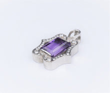 Vintage 14k White Gold 9 carat Amethyst Diamond Halo Pendant 1.3" PG1632