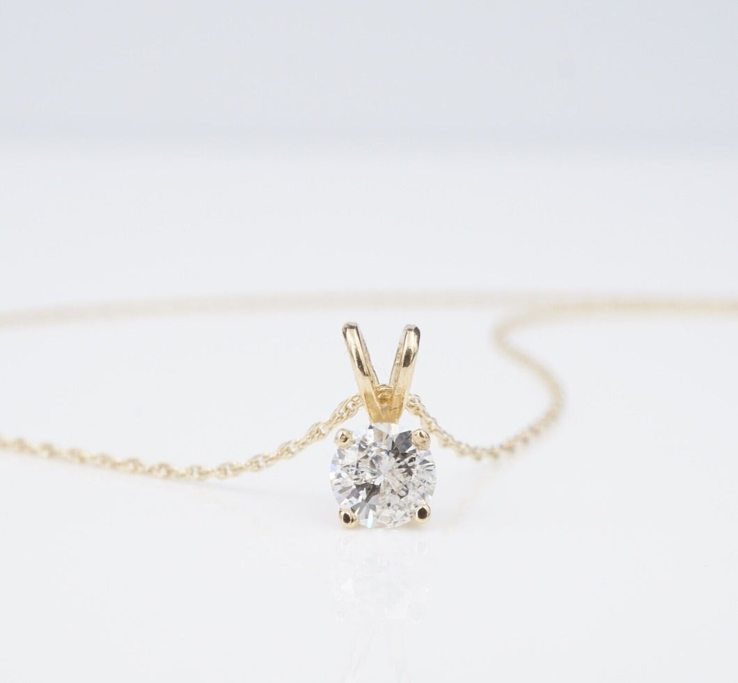 14k Diamond Solitaire Pendant Necklace Yellow Gold 0.5 ct Natural 16