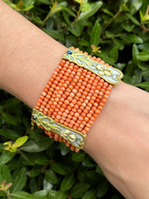 Art Nouveau Plique a Jour Sapphire Station Bracelet Coral 18k Enamel Rare BG906