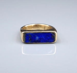 Vintage Signet Ring 10k Lapis Yellow Gold Rustic Handmade Size 4.25 RG4368