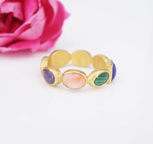 ARA 24K Gold Multi Gemstone Memory Band Ring Size 10 Stacker Eternity RG4020