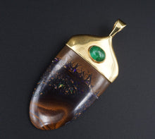 18k Koroit Opal Pendant Sapphire Emerald Cabochon Yellow Gold 2.5" PG1871