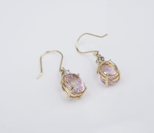 14k Gold Kunzite Diamond Earrings Articulated Dangle Hook Pink 1.4" EG2309