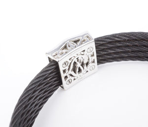 Charriol 18k Gold Celtic Noir Diamond Bracelet 6.5" Black Cable 15mm 5 Row BG878