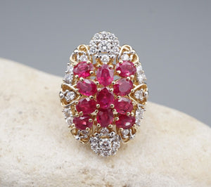 14k Ruby Diamond Cocktail Ring Yellow Gold 5 ctw Size 7.5 RG4382