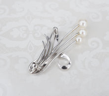 Vintage Mikimoto Pearl Spray Brooch Sterling Silver Ribbon Pin 1.8" OS647