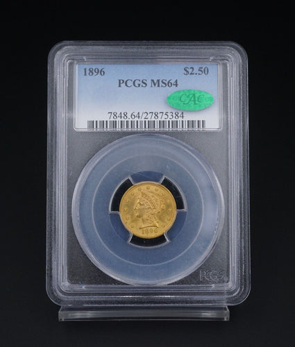 1896 Liberty Head American Gold $2.5 Quarter Eagle Coin PCGS MS64 CAC CN444