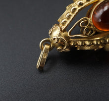 Antique 18K Gold Amber Cabochon Openwork Cage Fob Pendant 1.3" PG1744