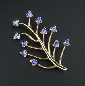 Tanzanite Tree of Life Pin Brooch 14k Yellow Gold 2" Signed HOT OG337