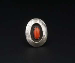 Southwest Coral Shadowbox Ring Sterling Silver Size 8.25 Statement RS3427