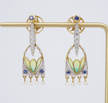 Masriera 18k Earrings Natural Sapphire Diamond Enamel Plique a Jour EG2456