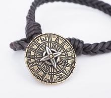 James Avery Leather Bronze Compass Silver Toggle Bracelet Retired 8.5" BS2938