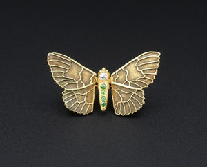 Antique French 18k Yellow Gold Diamond Butterfly Pin Brooch 1.1" OG397