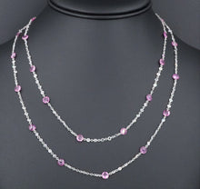 18k Dancing Diamond Station Necklace Pink Sapphire White Gold 36" NG1029