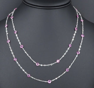 18k Dancing Diamond Station Necklace Pink Sapphire White Gold 36" NG1029