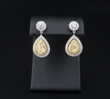 NEW EFFY 18k Gold 2.25ct Fancy Yellow Pear Diamond Halo Dangle Earrings 1" CO901