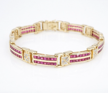 Vintage Ruby Diamond Bracelet 14k Yellow Gold 6 carat 7.25" Channel BG931