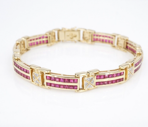 Vintage Ruby Diamond Bracelet 14k Yellow Gold 6 carat 7.25